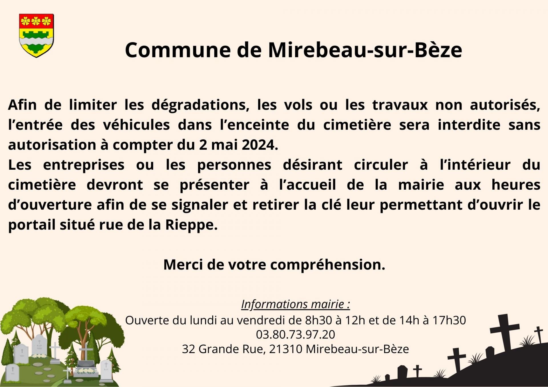 Cimetière - interdiction des véhicules sans autorisation