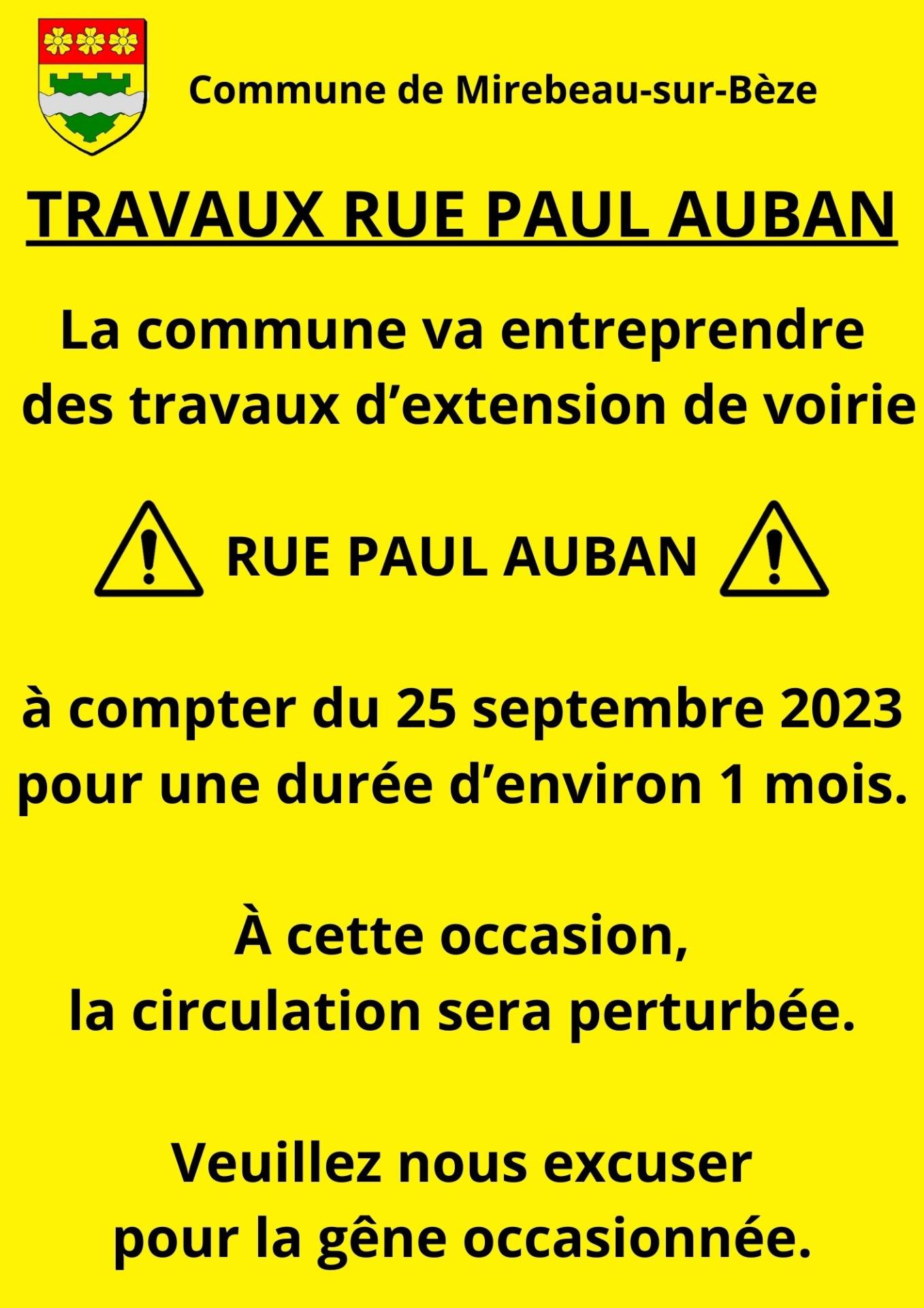 Affiche Travaux Rue Paul Auban