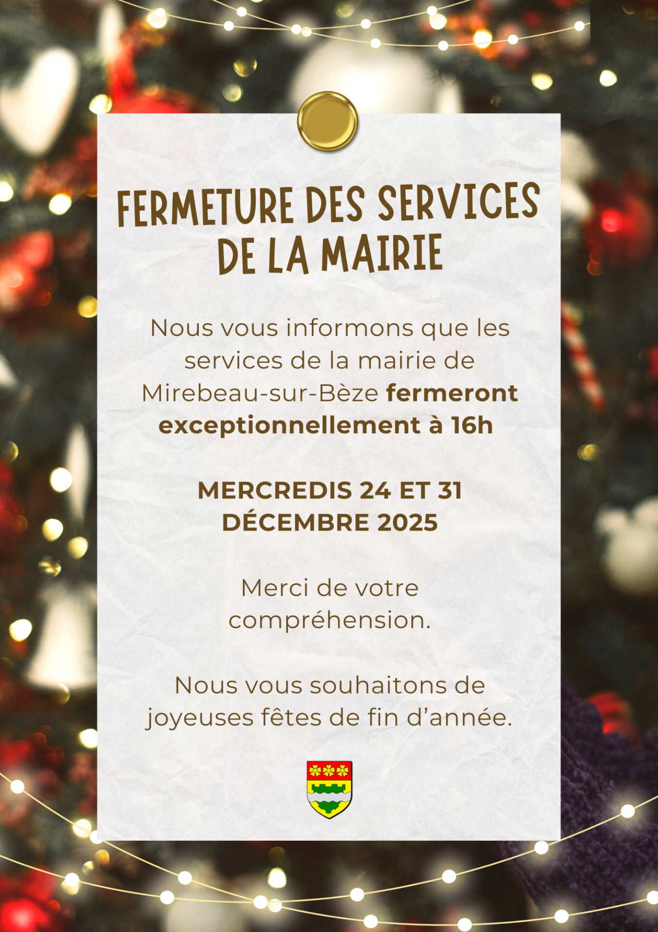 Affiche fermeture de la mairie