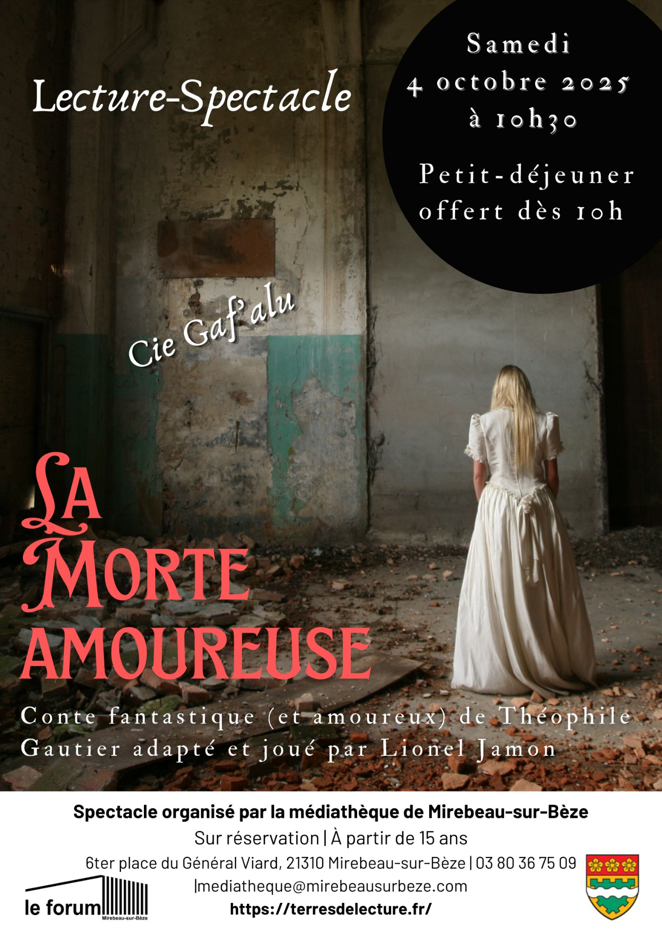 Le samedi 4 octobre, la médiathèque (6 ter place Général Viard) vous invite à une lecture-spectacle du conte « La Morte Amoureuse » par la compagnie Gaf’alu.